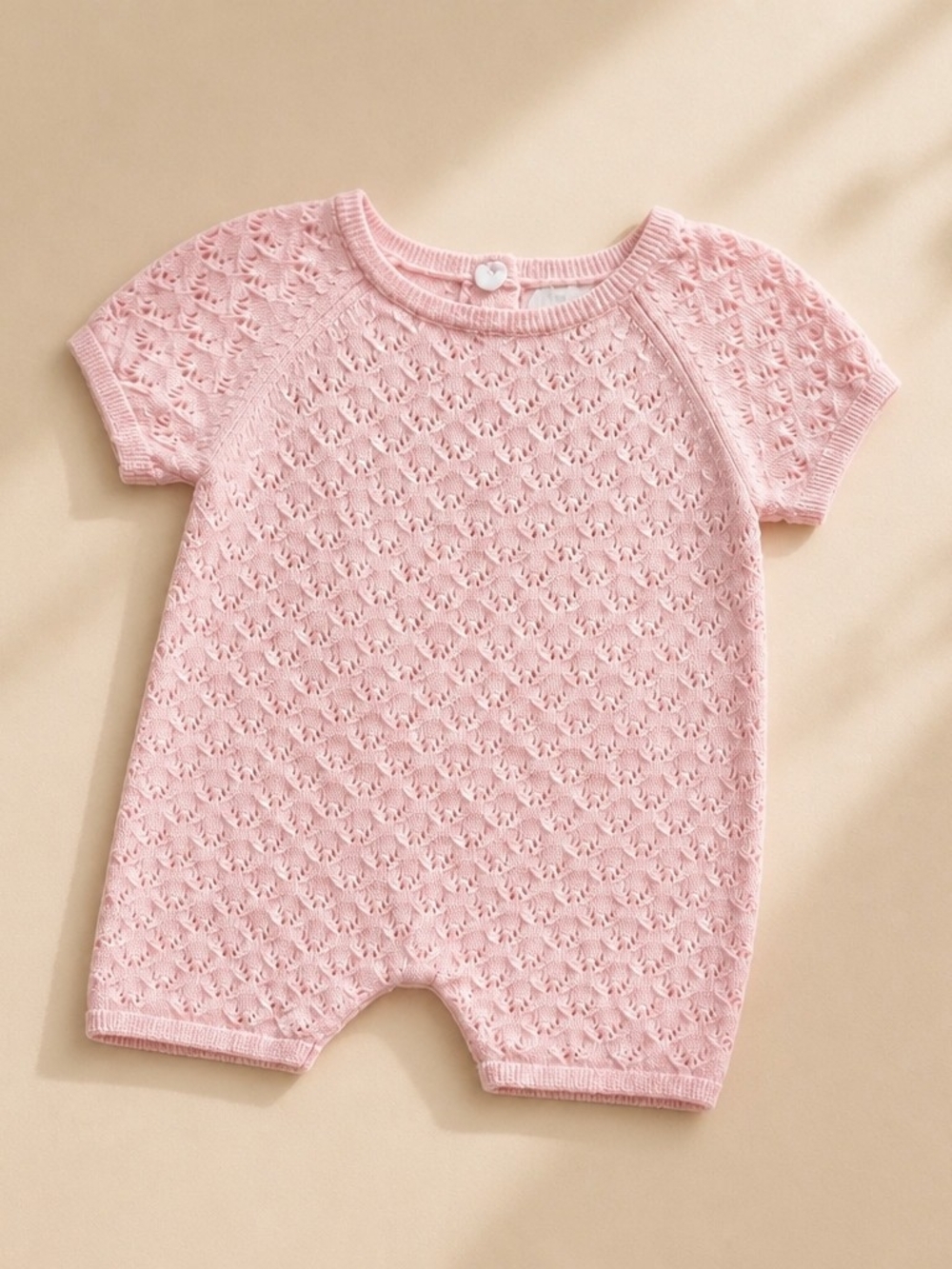 Classic Pink Knit Eyelet Baby One-Piece Romper